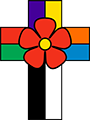 Cruz do calvário com a rosa em cores