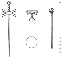 Desenho de uma baqueta, um cálice, uma espada e uma taça