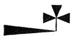 Uma espécie de cruz formada por três triângulo com as pontas voltadas ao centro, sendo que o triângulo inferior é alongado e dobrado para a esquerda