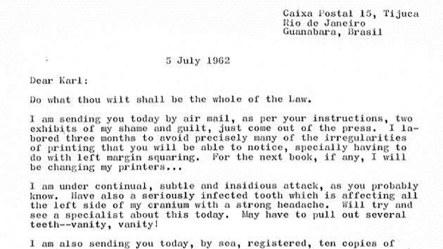 Carta de Marcelo Motta a Karl Germer, 5 de Julho de 1962